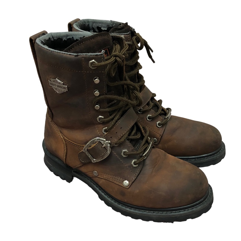 Harley Davidson Boots Brown Size 9.5 Lace Up Leather Motorcycle 91004 Combat